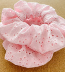 Pink Eyelet Scrunchie: Embroidered Cotton Hair Tie