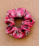 Vintage Christmas Floral Scrunchie: XL Cotton Seersucker Hair Tie