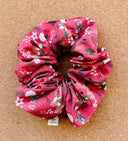 Vintage Christmas Floral Scrunchie: XL Cotton Seersucker Hair Tie