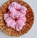 Pink Eyelet Scrunchie: Embroidered Cotton Hair Tie