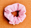 Pink Eyelet Scrunchie: Embroidered Cotton Hair Tie