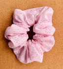 Pink Eyelet Scrunchie: Embroidered Cotton Hair Tie