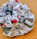 Christmas Toile Scrunchie: Handmade Cotton Seersucker XL Hair Tie