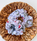 Christmas Toile Scrunchie: Handmade Cotton Seersucker XL Hair Tie