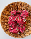 Vintage Christmas Floral Scrunchie: XL Cotton Seersucker Hair Tie