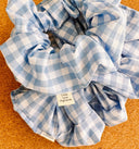 Handmade Light Blue Gingham Scrunchie: Cotton Hair Tie