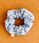 Handmade Light Blue Gingham Scrunchie: Cotton Hair Tie