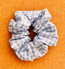 Handmade Light Blue Gingham Scrunchie: Cotton Hair Tie