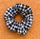 Handmade Navy Gingham Scrunchie: XL Cotton Hair Tie