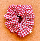 Handmade Red Gingham Scrunchie - XL Cotton Hair Tie