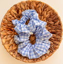 Handmade Light Blue Gingham Scrunchie: Cotton Hair Tie