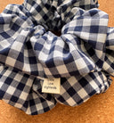 Handmade Navy Gingham Scrunchie: XL Cotton Hair Tie