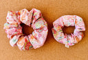 Japanese Pink Floral Scrunchie: XL Cotton Blend Hair Tie