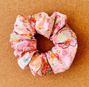 Japanese Pink Floral Scrunchie: XL Cotton Blend Hair Tie