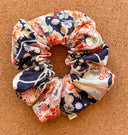Handmade XL Scrunchie: Japanese Navy Floral Cotton Blend