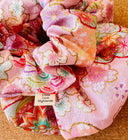 Japanese Pink Floral Scrunchie: XL Cotton Blend Hair Tie