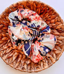Handmade XL Scrunchie: Japanese Navy Floral Cotton Blend