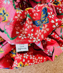 Japanese Red Floral Scrunchie: Handmade Cotton Blend Hair Tie