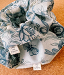 Blue Floral Scrunchie: Handmade Cotton Cottagecore Hair Tie