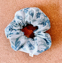 Blue Floral Scrunchie: Handmade Cotton Cottagecore Hair Tie