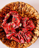 Japanese Red Floral Scrunchie: Handmade Cotton Blend Hair Tie