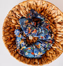 Handmade Japanese Blue Floral Scrunchie: XL Cotton Blend Hair Tie