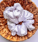 Handmade White Satin XL Scrunchie: Boho Hair Tie