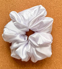 Handmade White Satin XL Scrunchie: Boho Hair Tie