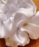 Handmade White Satin XL Scrunchie: Boho Hair Tie