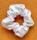 Handmade White Satin XL Scrunchie: Boho Hair Tie