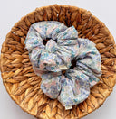 Blossom Floral Scrunchie: Blue Cotton XL Hair Tie