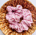 Cottagecore Pink Floral Scrunchie: Handmade Cotton XL Hair Tie