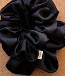 Handmade Black Satin XL Scrunchie: Boho Hair Tie