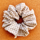Handmade Beige Gingham Scrunchie: Cotton Hair Tie