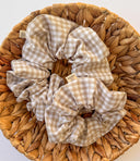 Handmade Beige Gingham Scrunchie: Cotton Hair Tie