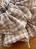Handmade Beige Gingham Scrunchie: Cotton Hair Tie