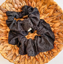 Black Broderie Anglaise Scrunchie: Handmade Cotton Seersucker