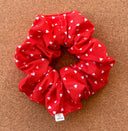 Handmade Red Hearts Scrunchie: XL Cotton Hair Tie
