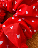 Handmade Red Hearts Scrunchie: XL Cotton Hair Tie