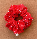 Handmade Red Hearts Scrunchie: XL Cotton Hair Tie