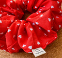 Handmade Red Hearts Scrunchie: XL Cotton Hair Tie