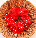 Handmade Red Hearts Scrunchie: XL Cotton Hair Tie