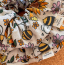 Summer Garden Bees Scrunchie: Handmade Cotton XL Hair Tie