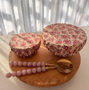 Vintage Floral Cotton Linen Bowl Covers: Reusable Food Storage (Set of Two)