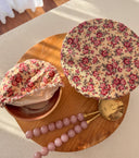 Vintage Floral Cotton Linen Bowl Covers: Reusable Food Storage (Set of Two)