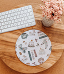Cozy Autumn Girl Mouse Pad: Hand-Printed Desk Accessory