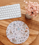 Spring Garden Bunny Mouse Pad: Hand-Printed Desk Accessory