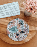 Floral Bees Mouse Pad: Hand-Printed Desk Accessory