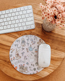 Spring Garden Bunny Mouse Pad: Hand-Printed Desk Accessory